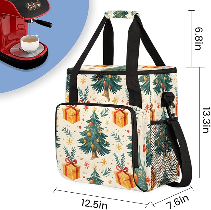 Christmas Festivals Coffee Maker Carrying Bag Dreamy Tree Travel Storage Bag Compatible with K-Mini or K-Mini Plus Single Serve Coffee Brewer Carrying Case with Multiple Pockets &amp Shoulder Strap