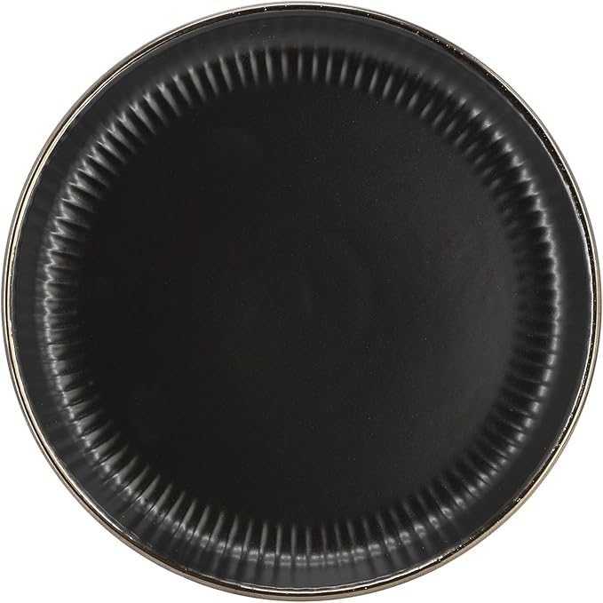 16 Piece White Stoneware Dinnerware Set – Microwave &amp Dishwasher Safe Plates Bowls and Mugs for 4 (Black)