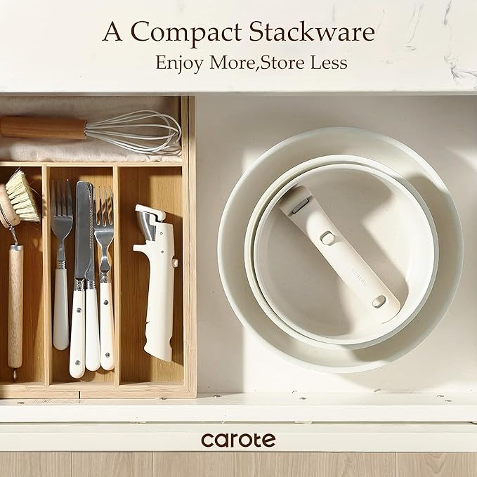 CAROTE 19pcs Pots and Pans Set Nonstick Cookware Set Detachable Handle Induction Kitchen Cookware Sets Non Stick with Removable Handle RV Cookware Set Oven Safe