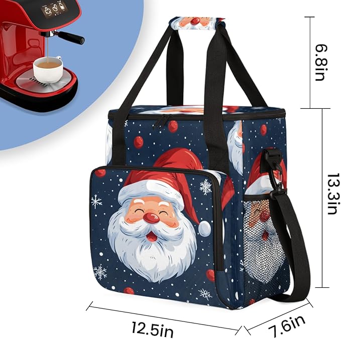 Dreamy Santa Claus Coffee Maker Carrying Bag Cartoon Santa Claus Travel Storage Bag Compatible with K-Mini or K-Mini Plus Single Serve Coffee Brewer Carrying Case with Pockets &amp Shoulder Strap