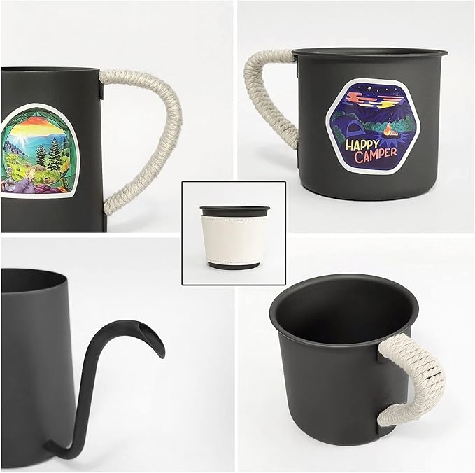 Travel Pour Over Coffee Maker Set 5pcs Stainless Steel Filter Dripper and Lid Drip Coffee Maker Pour Over for Coffee Lovers Camping Outdoor Coffee Set