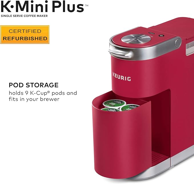 Keurig K-Mini Plus Coffee Maker Certified Refurbished Cardinal Red (Renewed)
