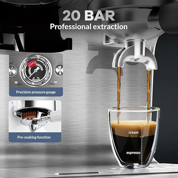 Espresso Machine 15 Bar LCD Display Espresso Maker with 1-15 Adjustable Grinder Milk Frother and PID Temperature Control Professional Coffee Maker for Latte Cappuccino - 8.8 Oz Bean Hopper