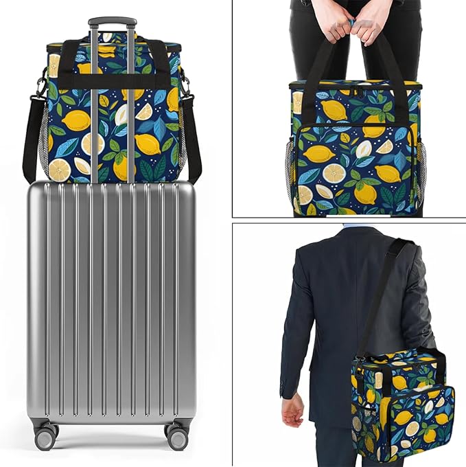 Lemons Prints Coffee Maker Travel Bag for Keurig K-Mini/K-Mini Plus Insulated Waterproof Tote with Pockets Portable Single-Serve Brewer Case