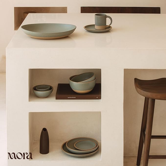 MORA Small Bowls Set of 4 16oz Ceramic Pottery Dessert Bowls - Microwave Oven and Dishwasher Safe - Peppercorn