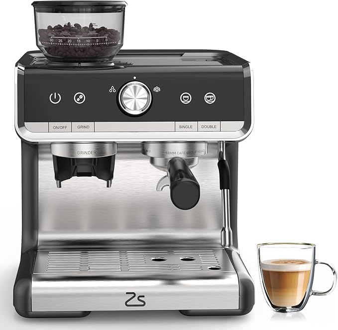 Garvee Espresso Machine With Grinder 20 Bar Professional Coffee Maker With Milk Frother Steam Wand for Cappuccino Latte Macchiato 95 oz Removable Water Tank Smart PID Temperature Control