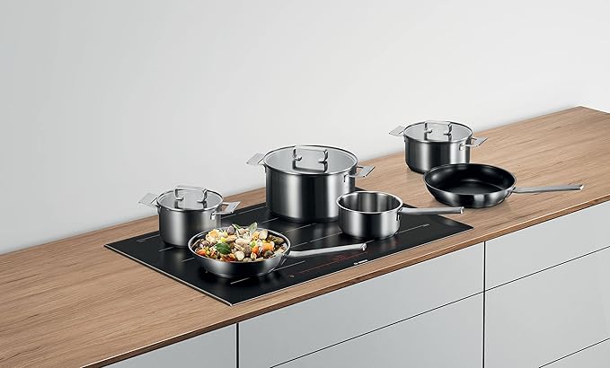 Bosch HEZ9SE060 Hob Accessories 6-Piece Stainless Steel Cookware Set: 4 Pots and 2 Pans for Electric Hobs and Induction Hobs Made in Germany