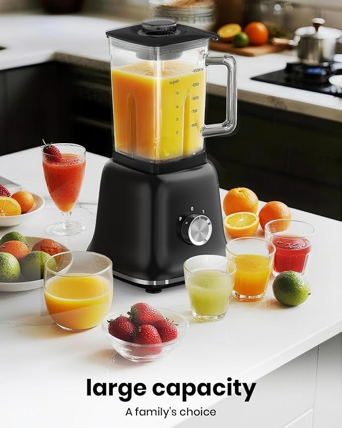 Professional Blender For Smoothies 58 Oz Glass Jar Glass Blender Including Puree &amp Crush Ice Functions 750 Watts (Black)