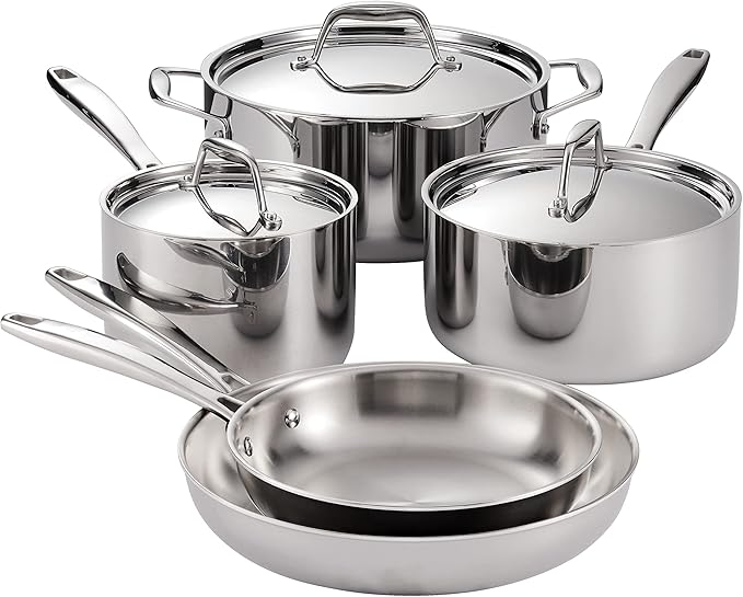 Tramontina Signature Tri-Ply Clad Stainless Steel 8-Piece Cookware Set with Lids Pots and Pans Kitchen Set Induction-Ready Dishwasher-Safe NSF-Certified Made in Brazil
