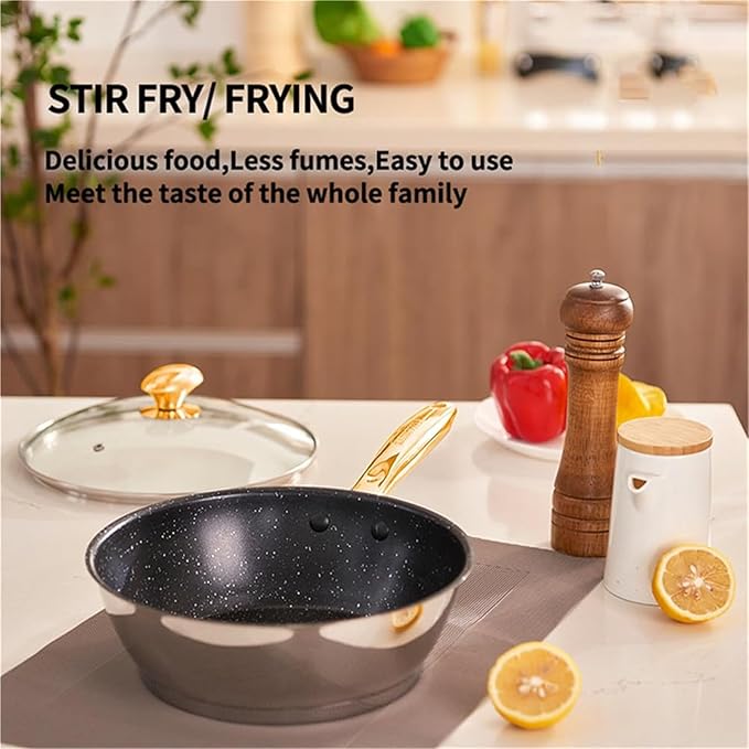 cookware set Stainless Steel Pot Set Kitchenware Installed Wok Pan Soup Milk Snow Household Use Non Stick Cooking(KV-6662 gold)