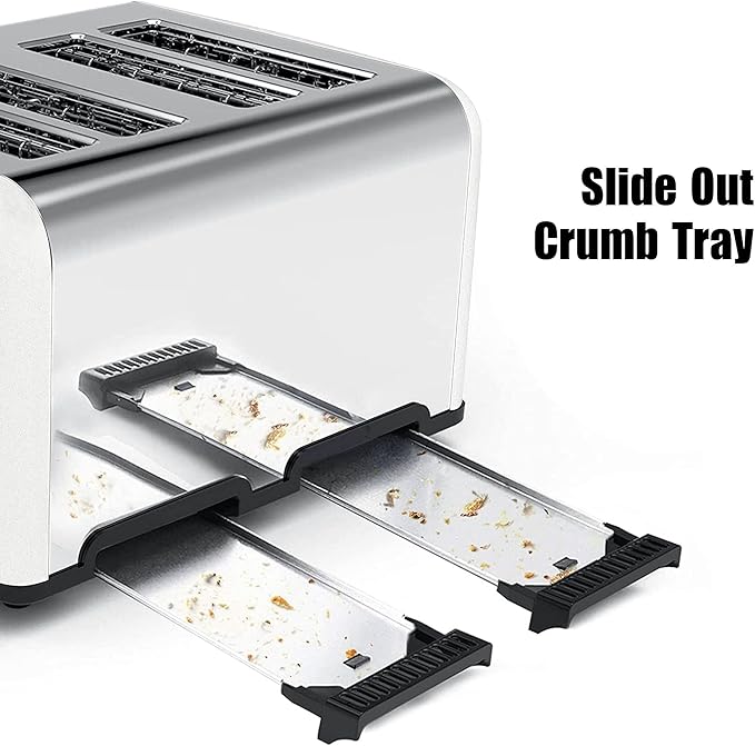 Toaster 4 Slice KitchMix Bagel Stainless Toaster with LCD Timer Extra Wide Slots Dual Screen Removal Crumb Tray (White)