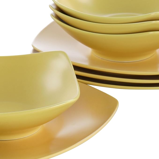 Gibson Home Zen Buffet Matte Porcelain Plates and Bowls Dinnerware Set - Yellow Service for 4 (8pcs)