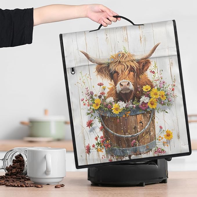 Kitchen Aid Mixer Cover Flowers Cute Cow Highland Stand Mixer Cover Compatible with 6-8 Quarts Stand Mixers Dust Covers with Zipper Pocket Foldable Washable Kitchen Aid Organizer Bag