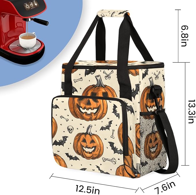 Watercolor Pumpkin Coffee Maker Carrying Bag Gothic Pumpkin Travel Storage Bag Compatible with K-Mini or K-Mini Plus Single Serve Coffee Brewer Carrying Case with Multiple Pockets &amp Shoulder Str