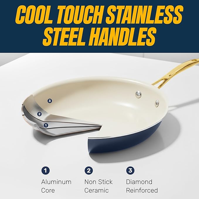 Gotham Steel 15 Pc Ceramic Pots and Pans Set Non Stick Kitchen Cookware Sets Pot and Pan Set Ceramic Cookware Set Non Toxic Cookware Set Non Stick Pots and Pan Set Dishwasher Safe - Navy