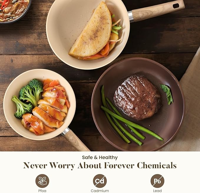 12-Piece Nonstick Granite Coated Cookware Set with Lids - Durable Kitchen Pots &amp Pans Set for Effortless Cooking
