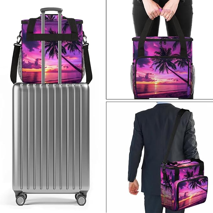 Palm Tropical Beach Tree Travel Coffee Maker Carrying Bag Large Organizer Storage Tote Bag Insulated Reusable Cooler Grocery Bags