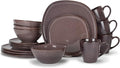 Elanze Designs 16-Piece Modern Luxury Chic Smooth Vintage Handmade Shape High Gloss Ceramic Stoneware Square Plate Mug &amp Bowl Kitchen Dinnerware 16 Piece Set - Service for 4 Plum Purple