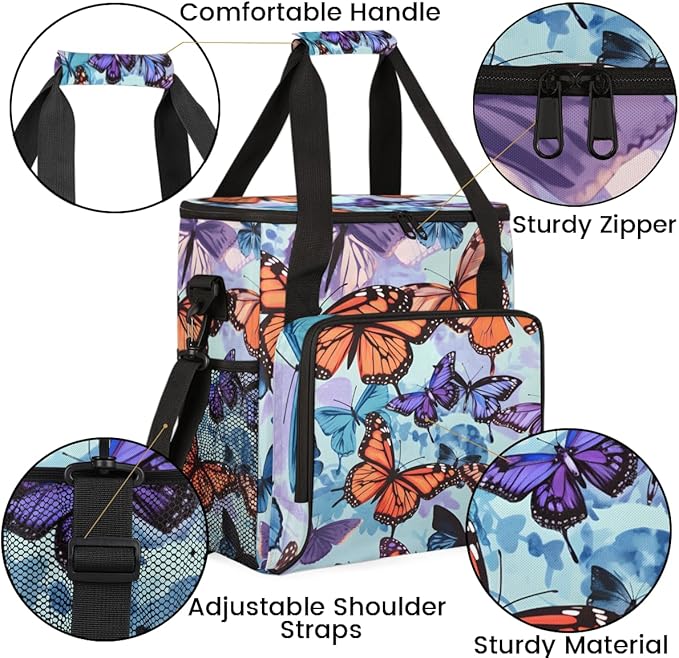 Abstract Butterfly Coffee Maker Carrying Bag Portable Travel Storage Tote Bag Compatible with K-Mini or K-Mini Plus Single Serve Coffee Brewer Carrying Case with Multiple Pockets &amp Shoulder Stra