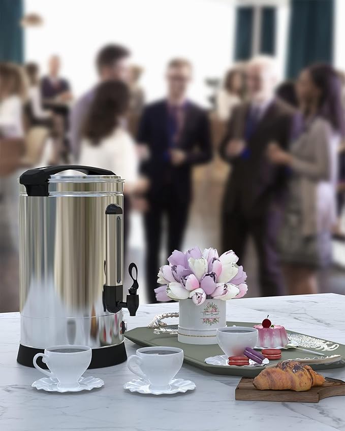 60 Cup Commercial Coffee Urn 10L Large Capacity Coffee Maker with Quick Infusion 304 Stainless Steel Double-Wall Hot Beverage Dispenser – Easy to Clean for Churches Offices Events &amp Meeting Ro