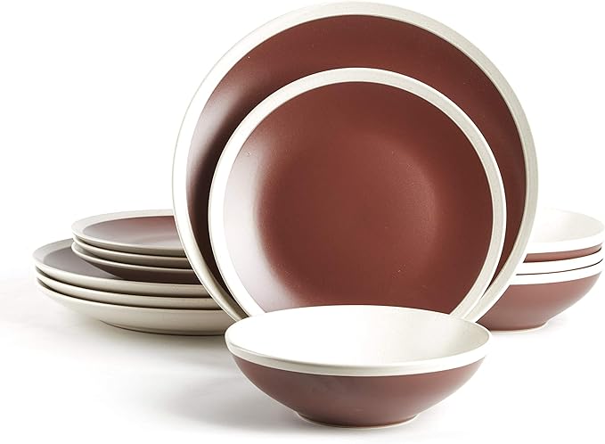 Rock Ridge Speckled Stoneware Dinnerware Set (12pc Set Brown and Ivory)