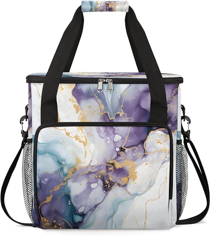 Beautiful Marble Themed Coffee Maker Carrying Bag Compatible with K-Mini or K-Mini Plus Portable Single Cup Coffee Maker Case with Pockets for K Cup Pods