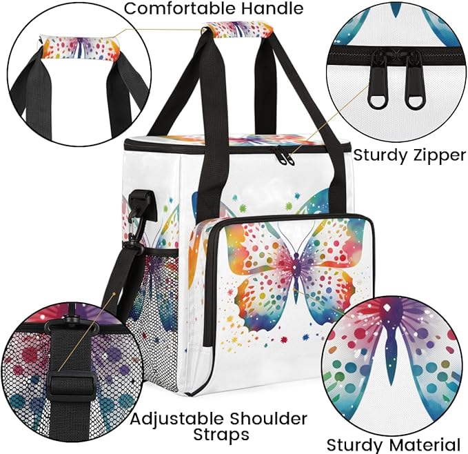 Colorful Butterfly Coffee Maker Carrying Bag Glitter Butterfly Travel Storage Bag Compatible with K-Mini or K-Mini Plus Single Serve Coffee Brewer Carrying Case with Pockets &amp Shoulder Strap