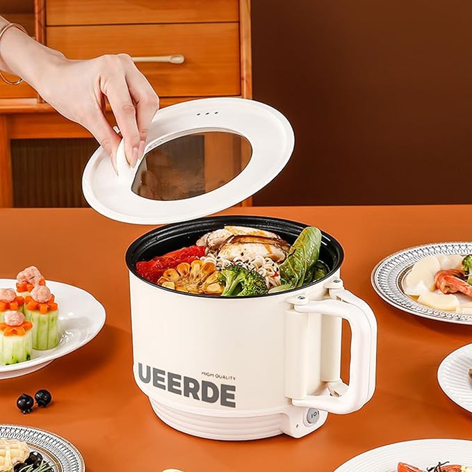 Rice Cooker 1.5L 2 Layers Travel Mini Rice Cooker 110V 450W Food Heating Nonstick Rice Cooker with Steaming Rack for Home and Office