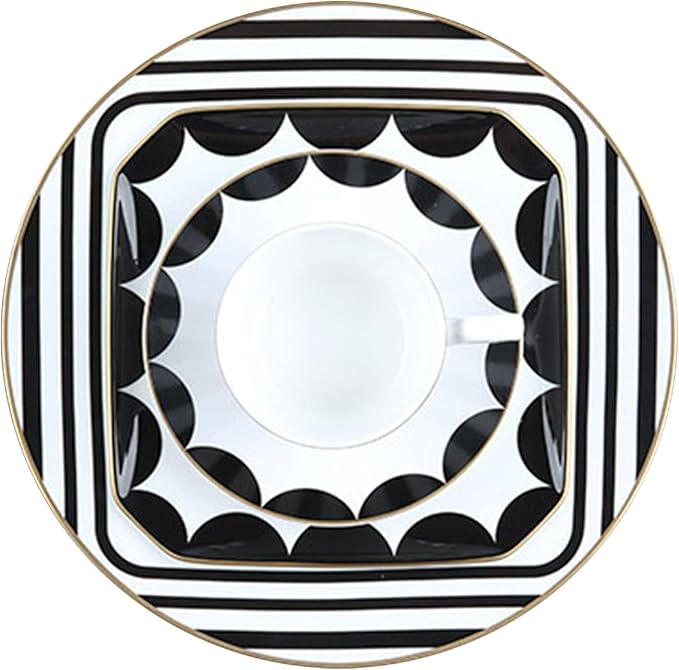gold trim dinnerware set service for 2 8 pieces black and white ceramic plate set bone china plate and cup sets for hotel birthday Mother's Day