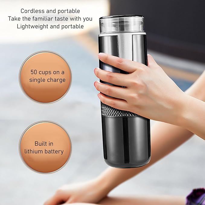 Focket Portable Coffee Maker Cordless Rechargeable Mini Electric Espresso Machine Handheld Auto Coffee Machine for Camping Driving Home and Office