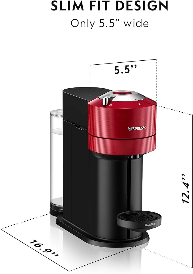 Nespresso Vertuo Next Coffee and Espresso Machine NEW by Breville Cherry Coffee Maker and Espresso Machine + Nespresso Capsules VertuoLine Medium and Dark Roast Coffee 30 Count Coffee Pods