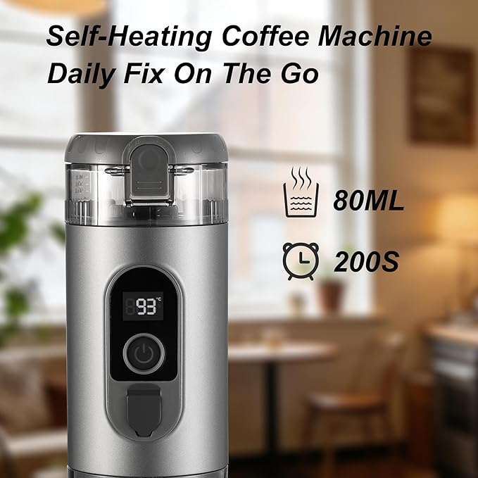 Portable Electric Espresso Machine Travel Coffee Maker 20 bar Mini Espresso Self-Heating Car Coffee Maker Compatible with Ground Coffee &amp NS Capsule for Camping RV Hiking Offic Gray