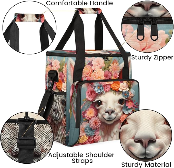 Alpaca Flowers Coffee Maker Carrying Bag Portable Travel Storage Tote Bag Compatible with K-Mini or K-Mini Plus Single Serve Coffee Brewer Carrying Case with Multiple Pockets &amp Shoulder Strap