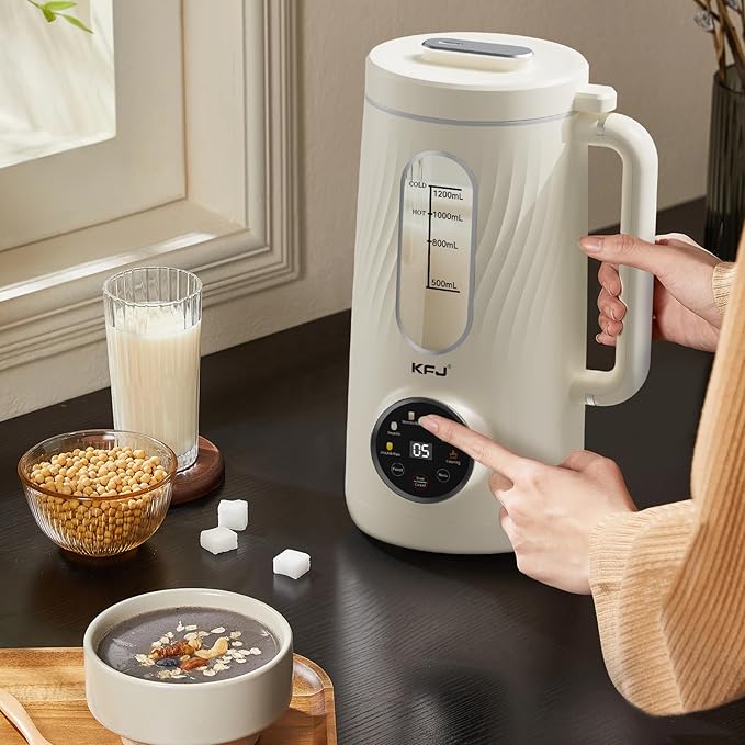 KFJ 8 in 1 Nut Milk Maker Machine 41oz Homemade Coconut Soy Oat Almond Plant Based Milks and Non-Dairy Beverages with Delay Start/Boil Water/Self-Cleaning White