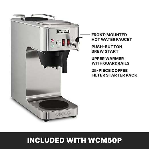 Waring Commercial WCM50P Café Deco Pour Over Coffee Brewer 64 oz 120V 5-15 Phase Plug Not Plumbed