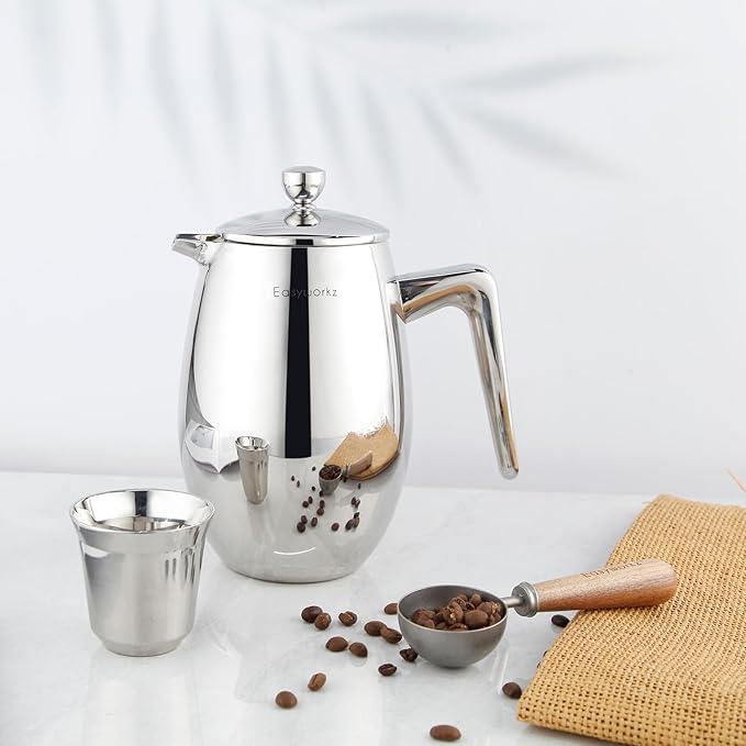 Easyworkz Nando French Press 34 oz Double Wall Insulated Thermal Coffee Maker304 Stainless Steel Cafetiere