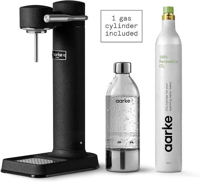 Aarke Carbonator lll with CO2 Cylinder Sparkling &amp Carbonation Water Machine Stainless Steel with PET BPA-Free Reusable Bottle Volume 1L/34 fl oz (Matte Black)