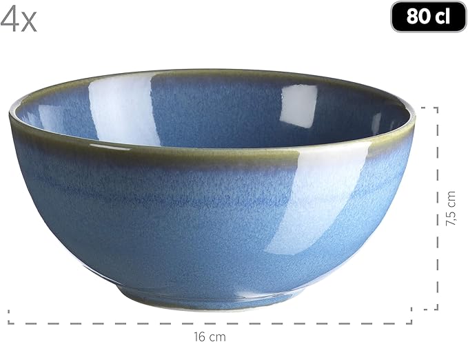 MÄSER Ossia Crockery Set for 4 People in Mediterranean Vintage Look 16-Piece Dinner Set in Light Blue Porcelain