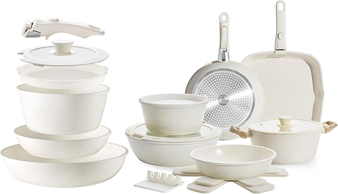 31pcs Ceramic Pots and Pans Set Nonstick Detachable Handle Cookware Induction Kitchen Cooking Set with Removable Handleinclude Frying Pans &amp Saucepans Oven Safe