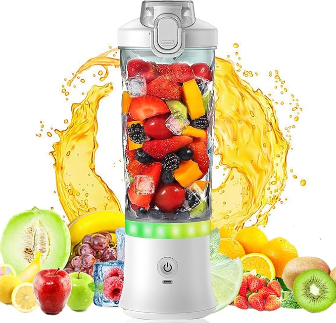 Portable Blender for Smoothies Shakes Juice 20 Oz for Gym Home Office Travel Personal Small Mini Glass Mixer with 6 Blades 150W USB Rechargeable Electric Handheld Blender Cup Watter Bottle
