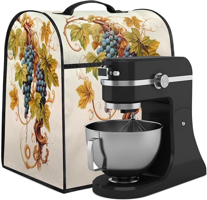 Kitchen Aid Mixer Cover Fruit Grape Leaves Stand Mixer Cover Compatible with 6-8 Quarts Stand Mixers Dust Covers with Zipper Pocket Foldable Washable Kitchen Aid Organizer Bag