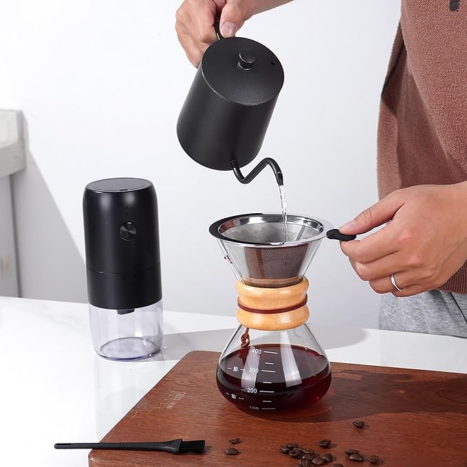 SuperCook Pour Over Coffee Dripper Set Hand Drip Coffee Maker Set All in One Pour Over Kit with Electric Grinder Coffee Dripper Set Ideal for Anniversary Birthday Gift