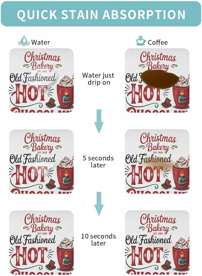 Coffee Mat for Counter Christmas Hot Cocoa Absorbent Hide Stain Coffee Bar Mat Non-slip Coffee Bar Accessories Kitchen Drying Mat Fit Under Coffee Maker Espresso Machine