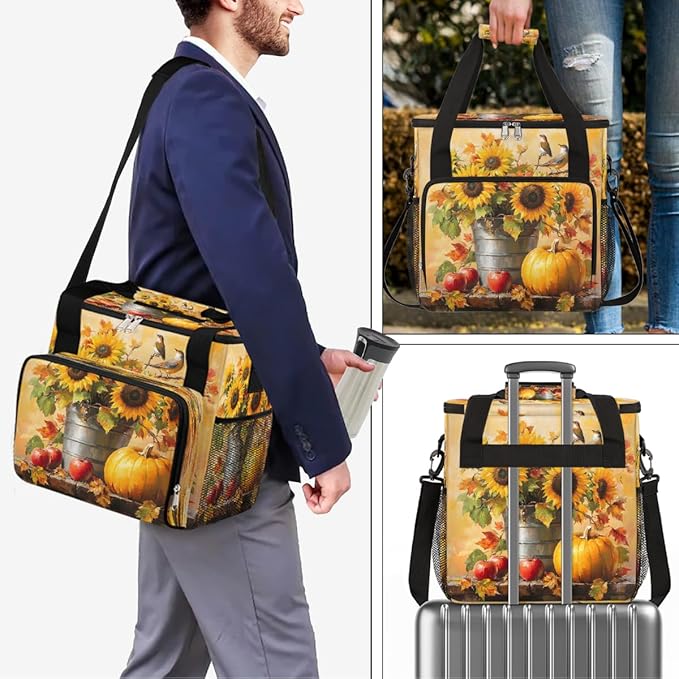 Sunflower Pumpkin Apple Bird Coffee Maker Carring Bag Travel Carrying Storage Tote Bag Compatible with Keurig K-Mini or K-Mini Plus Portable Single Serve Coffee Brewer Case with Pockets