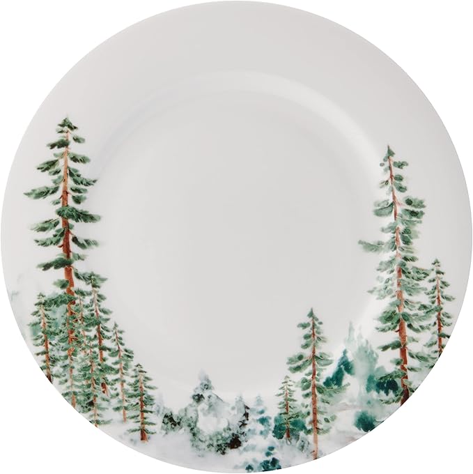 Mikasa Watercolor Forest Bone China Lightweight Chip Resistant 16 Piece Dinnerware Set Service for 4 White