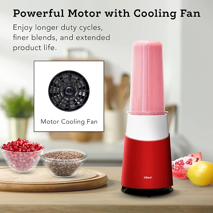 Tribest Personal Blender II Small Portable Blender for Shakes and Smoothies with BPA-Free Cups Red