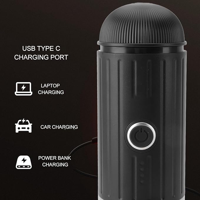 Portable Electric Espresso Machine Self-Heating Automatic Extraction 80ml Mini Coffee Maker for Camping/Travel/RV/Hiking/OfficeUSB-C &amp Car Charger(Black)(Black)