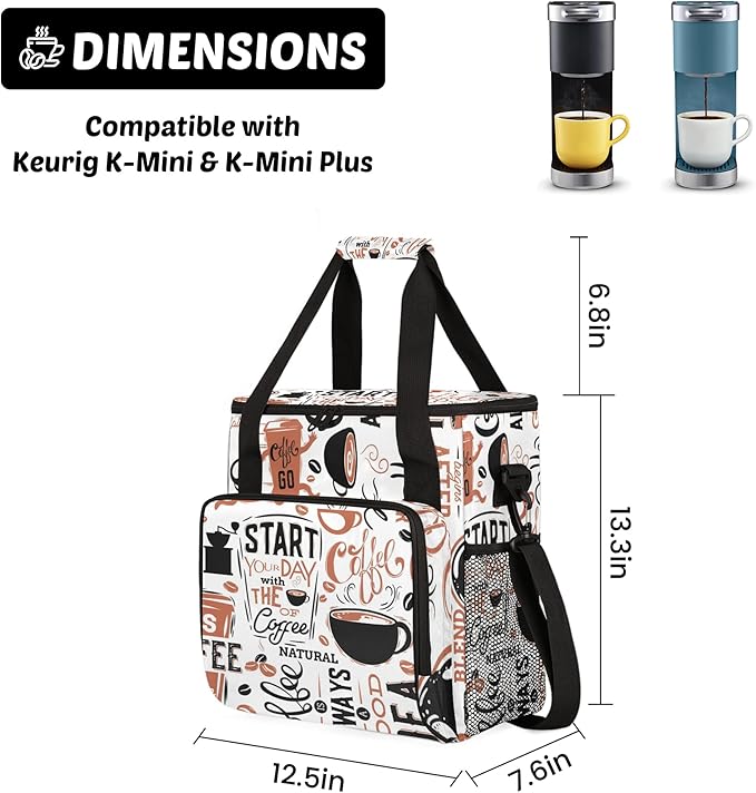 Coffee Maker Travel Bag Compatible with K-Mini or K-Mini Plus Single Serve Coffee Brewer Carrying Case with Multiple Pockets for K-Cup Pods Storage Bag With Shoulder Strap