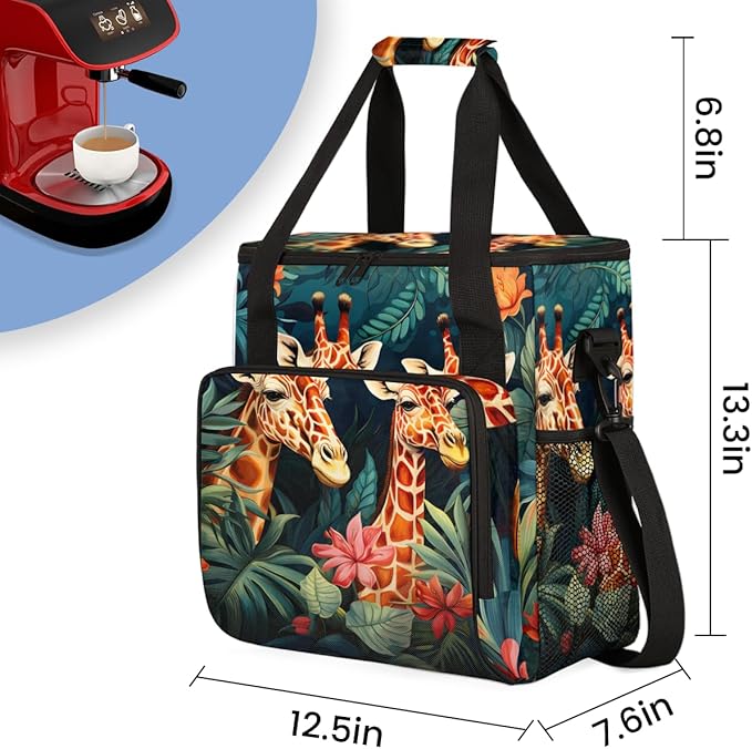 Forest Giraffe Coffee Maker Carrying Bag Cute Giraffe Travel Storage Bag Compatible with K-Mini or K-Mini Plus Single Serve Coffee Brewer Carrying Case with Multiple Pockets &amp Shoulder Strap