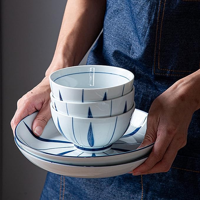 Retro Ceramic Dinnerware Set Include Soup Bowls Salad Plates SetJapanese Style-Modern Elegant Dinner Table Service8 pcs